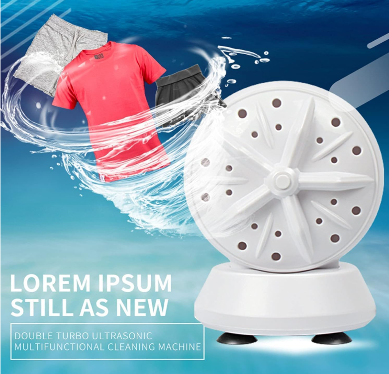 2In1 Mini Washing Machine Portable Rotating Ultrasonic Turbine Washer