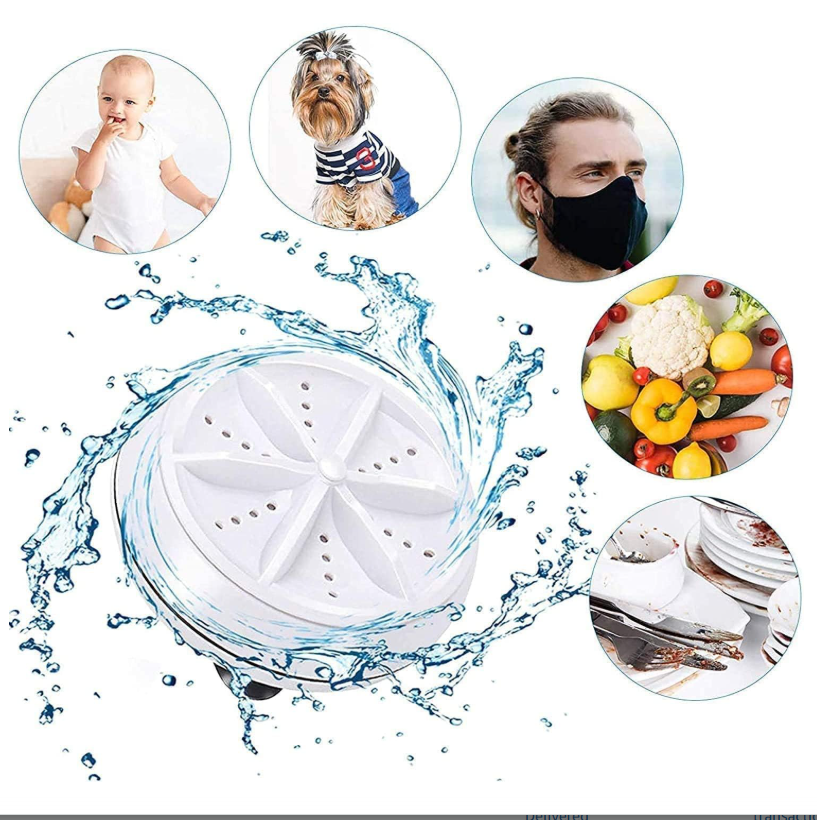 2In1 Mini Washing Machine Portable Rotating Ultrasonic Turbine Washer