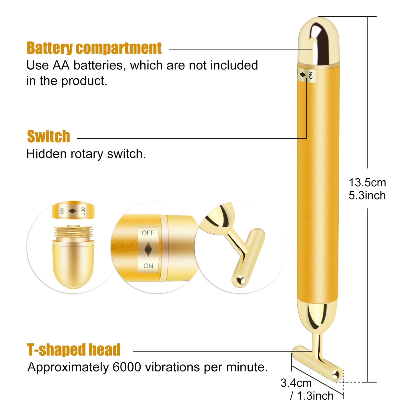 24K Gold Energy Beauty Bar Electric Facial Massage Roller