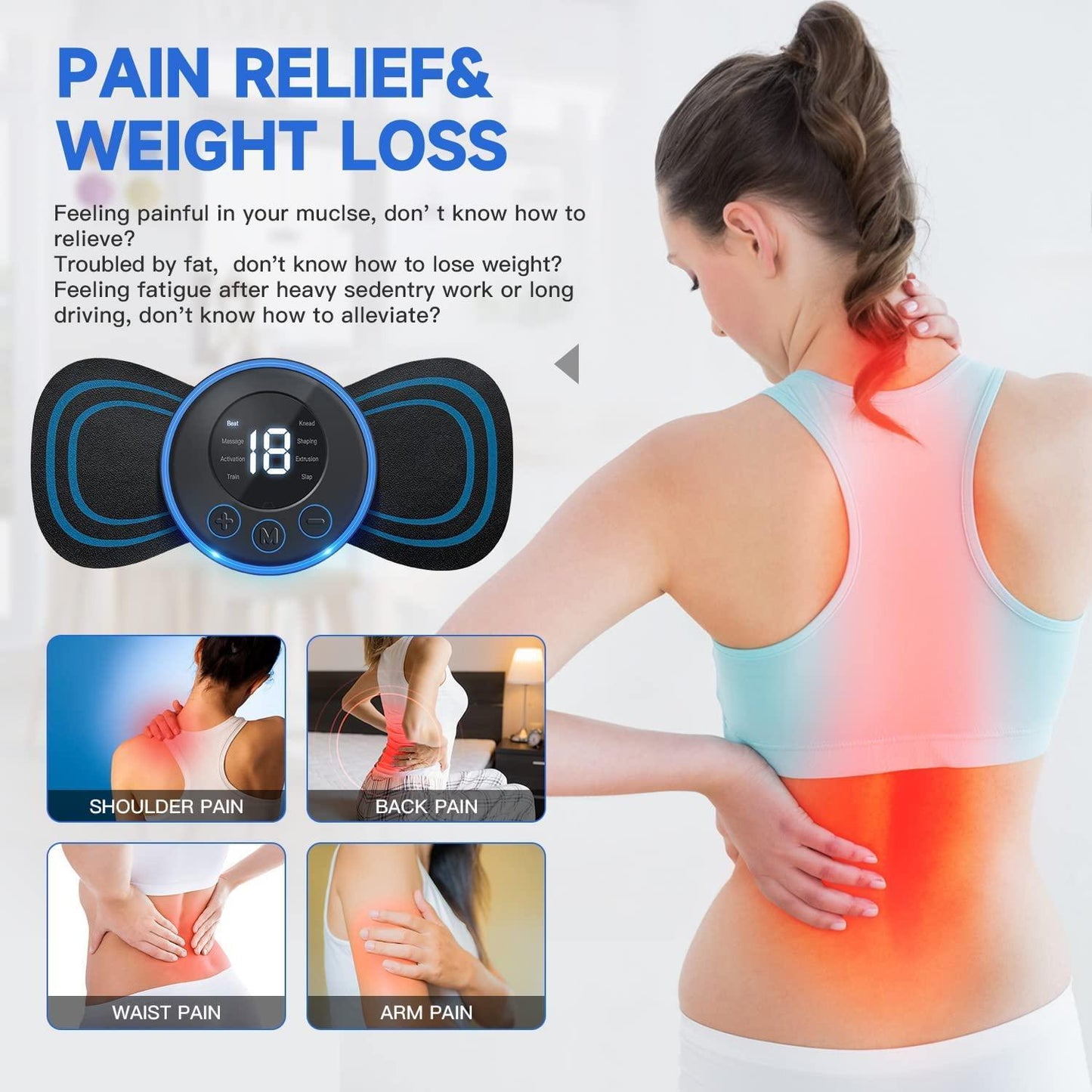Mini Electric Massager with 8 Modes and 19 Strength Levels, Rechargeable