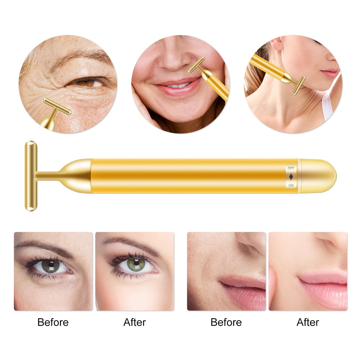 24K Gold Energy Beauty Bar Electric Facial Massage Roller