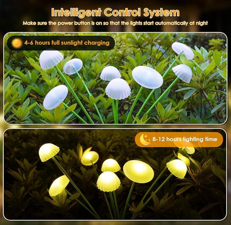 8 Solar LED Mushroom Garden Solar Light